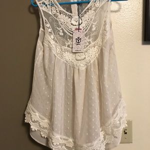 NWT Andre by unit Swiss dot cream tank top blouse